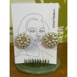 Vintage Pearl Beaded Cluster Clip-On Non-pierced Earrings